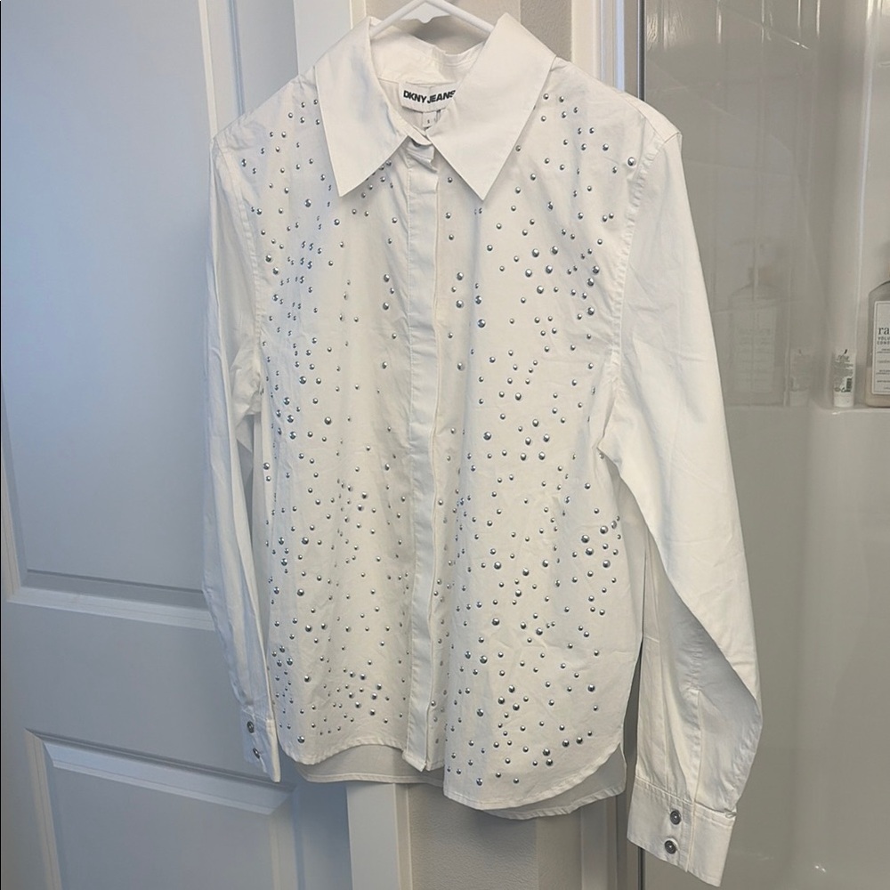 DKNY White Shirt with Silver Stud Embellishments